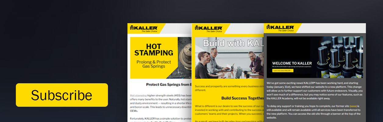 Image show three examples of a Kaller Newsletter with a subscribe button